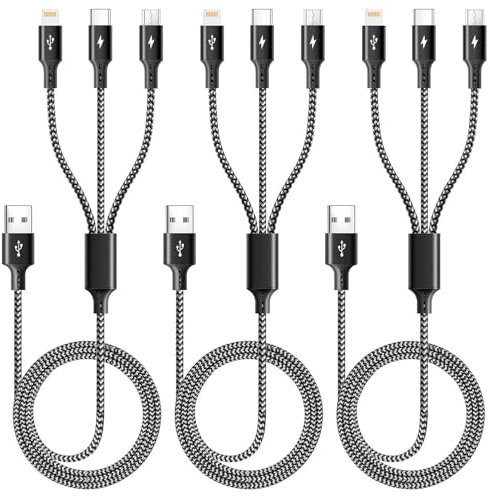 ASICEN USB Multi Charging Cable, Multi Charger Cable 3 in 1,[3Pack 1.2M] Multiple Braided Fast Charger with Type C/Micro USB/Lightning Port for iPhone, Android Samsung, Huawei, Nexus, Nokia,LG, Sony