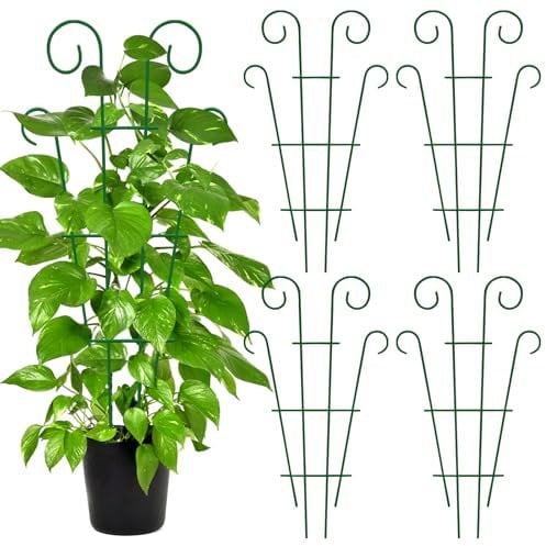 4 Pieces Plant Trellis, Garden Plant Supports, Trellis For Climbing Plants Outdoor, Climbing Flowers Stand Cages Metal Plant Climbing Support For Indoor Outdoor Vines Flower Vegetable(Green)