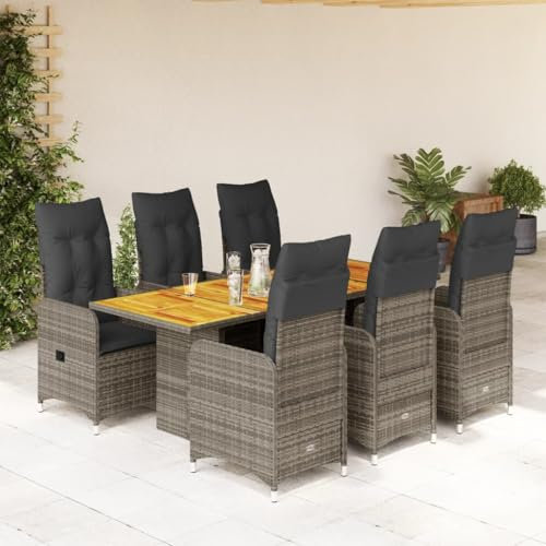 Gecheer Bistro-Set Garten Sitzgruppe, Gartensessel Stehtisch Set, Grau Poly Rattan, für Balkon Garten