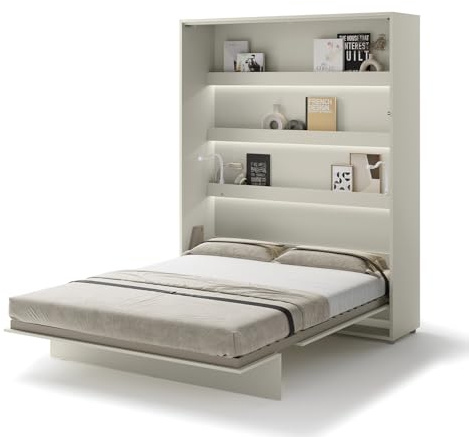 MEBLINI Schrankbett Bed Concept - Wandbett mit Lattenrost - Klappbett mit Schrank - Wandklappbett - Murphy Bed - Bettschrank - BC-12-160x200cm Vertikal - Kaschmir mit Matratze