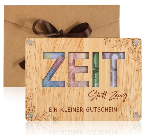BOFUNX Zeit statt Zeug Geldgeschenke Verpackung aus Holz Zeit statt Zeug Gutschein Karte Grußkarte Geschenk für Weihnachten Geburtstag Hochzeit Jugendweihe Reisen
