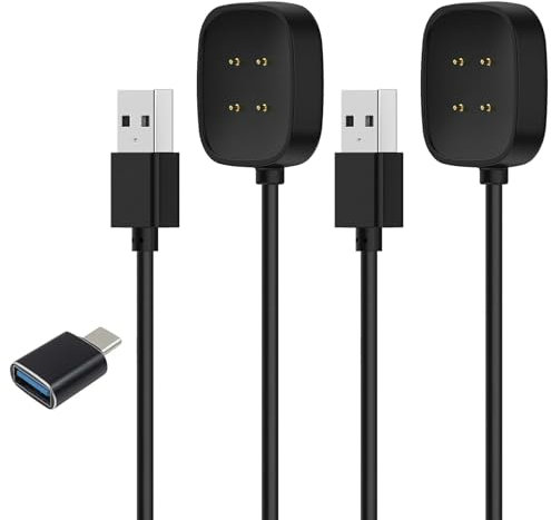 2 Stück Ladekabel für Fitbit Versa 4 / Versa 3 /Sense 2/ Sense Magnetisches USB Ladekabel (100 cm + 30 cm) Kompatibel mit Smartwatches, Schnellladefunktion, Sicher und Langlebig