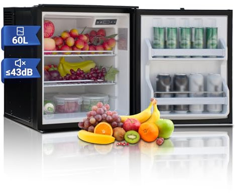 Techomey Kompressor Kühlschrank 12V, 60L, Kompressor Kühlbox, Kühlbox Auto 12V/24V, Tragbarer Camping Kühlschrank für Auto, LKW, Wohnmobil, Wohnwagen, Boot, Schwarz