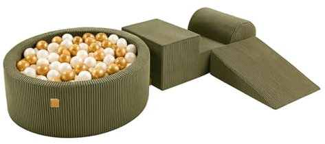MEOWBABY Schaumstoff Bausteine Kinder mit Bällebad 90x30cm – Softbausteine Baby – Softbausteine XXL für Kinder – Baby Klettern Indoor – Schaumstoffklötze für Spiel, Cord, Khaki