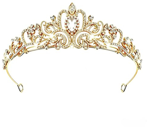 Gold Strass Kristall Tiara Krone Crown Kronen Diadem, Krone Mädchen Ideal | Elegantes Braut Haarschmuck Stirnband Königin Kristallkrone, Ideal für Hochzeit, Abschlussball Geburtstagsfeier