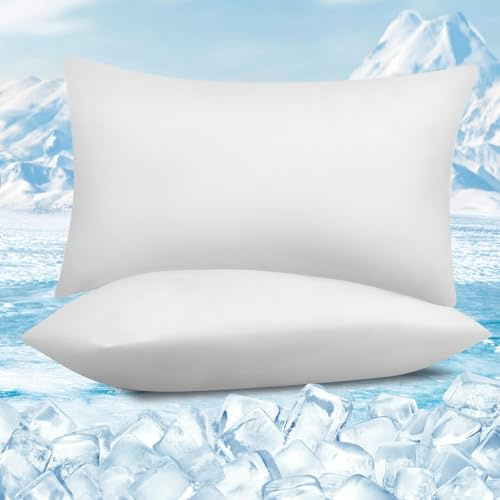 WOLTU Kühlender Kissenbezug 2er Set, Kopfkissenbezug mit Q-Max>0.45 Arc-Chill, Weicher Atmungsaktiv Kühlfaser Kissenhülle Schont Haut und Haar, Sommer Kissenbezüge mit Reißverschluss, 30x50 cm, Weiß