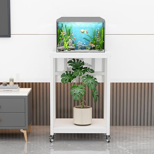 TRAGLO Aquarienständer, 2-stufiger Aquariumständer mit Ablage, Reptilien-Terrarienständer mit Universalrollen für Zuhause und Büro(White Frame+White,40x40x75cm)