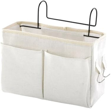 Bedside Hanging Storage, Bedside Storage Pocket, Bedside Hanging Storage Bag with Hooks for Dormitory School Bunk Bed(White)