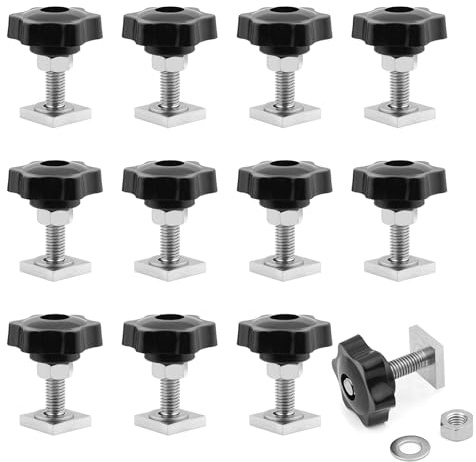 JJWNMLL 12pcs nutensteine dachträger, T-Nut nutensteine M6 x 35mm,20 x 20 mm Dachträger Relingträger con sterngriffmutter M6 y arandelas para portabicicletas