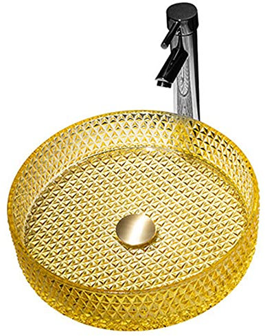 Rundes gelbes Glasbecken, 395 x 395 mm, Badezimmer, Boot, Waschbecken für Garderobe, Arbeitsplatte, stilvolles Waschbecken (2er-Set) Moderne Heimdekoration