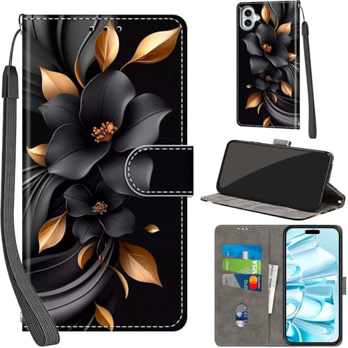 Haninsuze Phone Case for iPhone 16 Plus 6.7-inch, Leaves flowers | 3 Card Slots, Magnetic Closure, Kickstand, Shockproof, PU Leather, Wallet Book Flip, Lanyard Strap