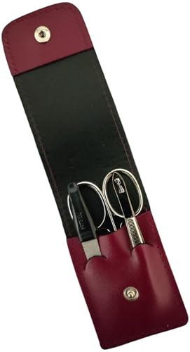 3-tlg Solingen Maniküre Set mit Etui echtes Leder Nagelschere; Ihr perfektes Lederetui für gepflegte Nägel (Beere)