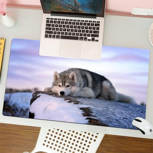 MESHIZIY Gaming Mouse Pad, ratón de Pad 80 x 30 cm,Perro de Raza Siberian Husky Triste al Atardecer,sin Distancia y Mouse Impermeable, para computadora