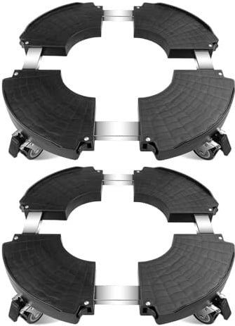 Fousenuk 2 Piezas Plataforma con Ruedas Ajustable 40-58.5 cm, Soporte para Macetas con Ruedas 360 ° Giratorias Bloqueables, Base para Flores Capacidad de 250 KG para Macetas Exterior Interior(Negro)