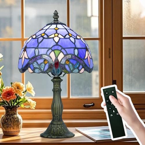Ppbmocw Tiffany-Tischlampe, Metallsockel, E27-Glühbirne Mit Fernbedienung, 8 Zoll Retro Stained Glass Lamp Für Wohnzimmern,Lesezimmern,Schlafzimmern Und Arbeitszimmern Verwendet (G Lila Barock)