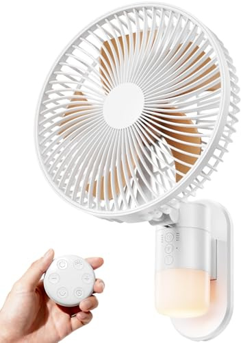 AURATHEA 10 Inch Small Wall Fan with Light and Remote Control, RV Fan with Powerful Airflow, 90° Oscillation, 4 Speeds, Timer, 180° Adjustable Tilt