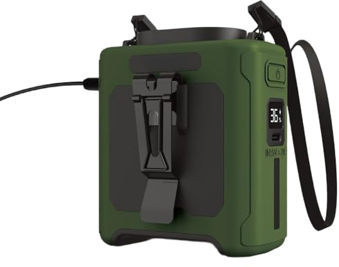 Ujjdwiurgh 10000mAh Portable Waist Fan Power Bank LED Lighting Hanging Neck Fan 5 Speed Strong Airflow Cooling Fan for Outdoor Working Green