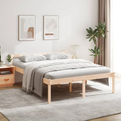 Hoopleep Seniorenbett 160x200 cm Massivholz Kiefer mit Kopfteil, Hoher Einstieg, Geräumiger Stauraum unter dem Bett, Robuste Sperrholzlatten für Schlafzimmer, Naturholz Finish