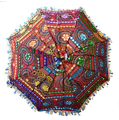 Dekorative indische Handarbeit Dekorative Baumwolle Spiegel Arbeit Stickerei Regenschirm, Garten Regenschirm, Boho Umbrella böhmischen indischen Hochzeit Regenschirme