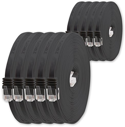 1aTTack.de Cat6 Cat.6 Cable Plano Cable de Red Lan Cable Plano Banda Lan 1000 Mbit/s Negro Negro - 10 Piezas 0,5m