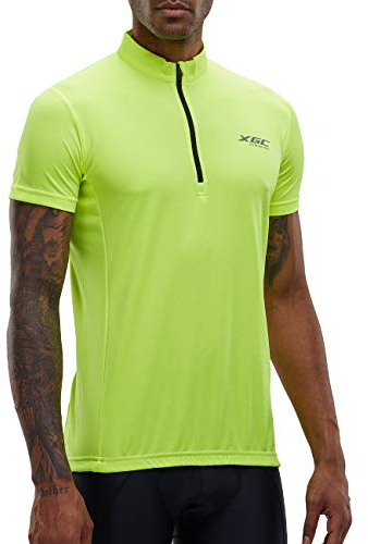 Herren Kurzarm Radtrikot Fahrradtrikot Fahrradbekleidung für Männer mit Elastische Atmungsaktive Schnell Trocknen Stoff (Yellow, XXL)