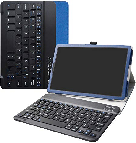 LiuShan Teclado Funda para MediaPad M5 Lite,Detachable Teclado (Teclado QWERTY Formato inglés) PU con Soporte Caso para 10.0 Huawei MediaPad M5 Lite 10 Android Tablet,Azul