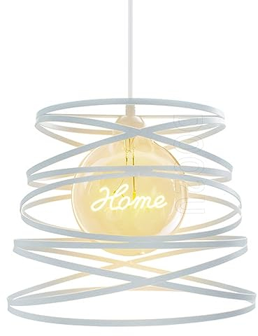 Pequeña Cremosa Lámpara Colgante Industrial Retro Ø30 cm, Vintage de Metal E27 Con Cuerda Ajustable Para Decoración (Blanco)