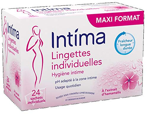 INTIMA Boîtes Lingettes Hygiène Intimes Individuelles à l'extrait d'Hamamélis - 24 Pièces