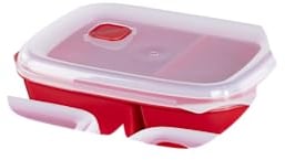 Xavax Mikrowellengeschirr Set 3-teilig + Deckel (Frischhalte-Dose ideal zum Einfrieren/Erhitzen v. Speisen, verschließbare Mikrowellendose spülmaschinenfest, 2x0,6l, 1x1,3l) Rot
