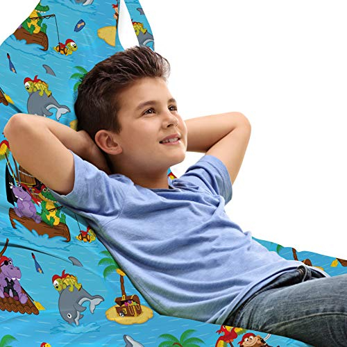 ABAKUHAUS Pirates Unicorn Toy Bag Lounger Stuhl, Lustige Explorer Tiere, Hochleistungskuscheltieraufbewahrung mit Griff, Mehrfarbig