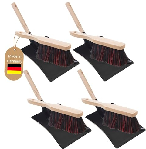 Novaliv 4X Kehrblech Set Kehrblechgarnitur Handfeger Arenga & ELASTONBORSTEN Kehrblech Metall Schwarz lackiert Kehrblechbesen Handkehrset Kehrblechset Kehrschaufel Besen Feger und Kehrblech