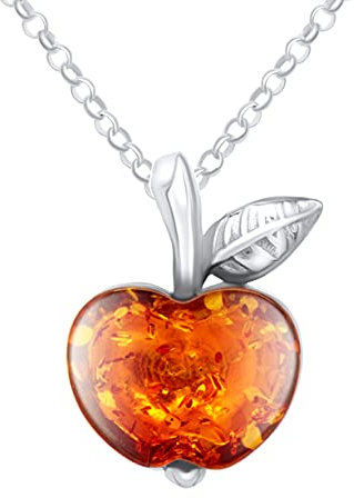 ANDANTE Premium Collection - Echter OSTSEE Bernstein Kettenanhänger in 925 Sterling Silber ** Apfel ** Zertifiziert - Gold des MEERES - Farbe Cognac