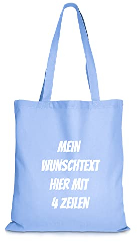 GERLINOVA Stoffbeutel/Jutebeutel mit langen Henkeln mit Wunschtext selber gestalten mit dem Amazon T-Shirt Designer - Hochwertiger Flexdruck (Babyblau)