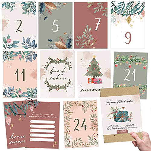 Papierdrachen Karten-Adventskalender 2024 zum Basteln und Verschenken für die Partnerin Set 2 | 24 Postkarten zum Gestalten | Geschenkidee in der Vorweihnachtszeit| mit tollen Motiven zum Aufhängen