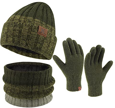 ZASFOU Herren Winter Beanie Mütze Schal Touchscreen Handschuhe Set Warme Wintermütze Strickmütze Loop Schal Schlauchschal Winterhandschuhe Weihnachten Geschenk für Männer