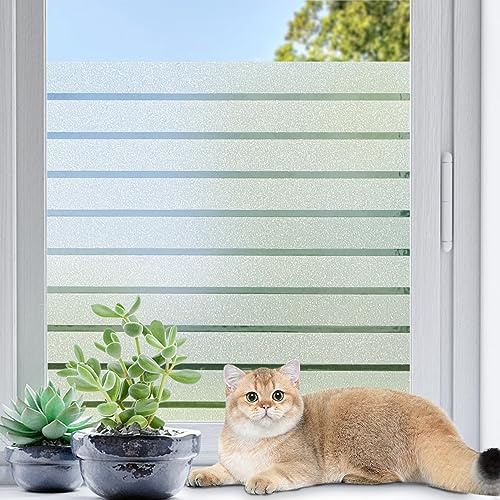 Coavas Window Privacy Film for Bathroom Glass Door,Frosted Striped Decorative Static Cling,No Glue Removable,Renter Friendly Glass Covering,UV Blocking Heat Control, 17.5 x 118.1 inch,Pure