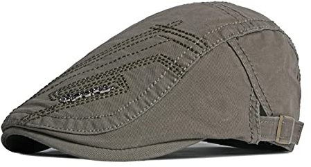 Barett Cap Flache Kappe Baumwolle Herren Schiebermütze Bestickt Retro Mütze Vintage Zeitungsjunge Hut Lässig Mode Cabbie Entenschnabel Visier Zeitungsjunge Hut Erwachsenengröße (55-60Cm) Armygreen