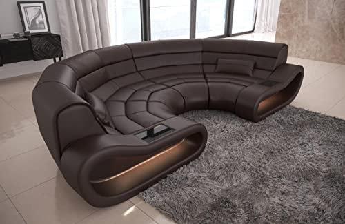 Sofa Dreams Ledersofa Concept in C Form - mit LED Beleuchtung, ergonomische Rückenlehnen/Lederfarben wählbar (Dunkelbraun)