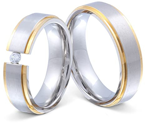 Juwelier Schönberg - Damen Geschenke für Paare Wunschgravur Trauringe Edelstahl Zirkonia 50-66 E-BI-HD