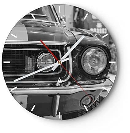 Modern Wanduhr Ford Mustang Mach 40x40cm Rund Groß Wand Uhr Glas Analog Zimmeruhren Küche Büro Wohnzimmer Glasuhr Wall Clock Dekoration Design Wanddekoration Küchenuhr C3AR40x40-4619