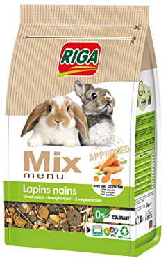 RIGA - Menu Mix pour Lapins Nains - Mix Vitaminé - A La Carotte - Graines, Céréales Et Légumes - Riche en Vitamines Et Minéraux - sans Colorant - Sain Et Équilibré - 3KG