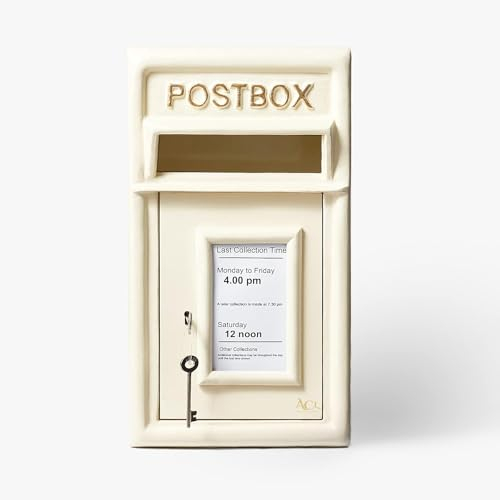 ACL - Boîte aux Lettres avec Serrure - Montage sur Pilier en Option - Boîte aux Lettres verrouillable - Boîte aux Lettres en Fonte Durable (Ivoire, 25 D x 44 H)