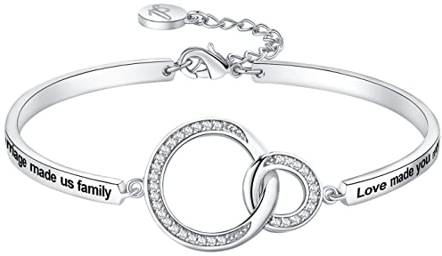 Aihitero Armreif für Damen und Mädchen, Geschenk für Schwiegertochter, mit Aufschrift Marriage Made Us Family Love Made You My Daughter, Weißgold, Zirkonia