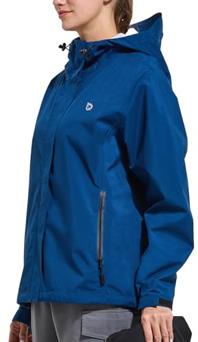 BALEAF Veste de pluie pour femme - Imperméable et respirante - 10 000 mm - H2O - Coupe-vent - Légère - Avec capuche - Pour la randonnée, les voyages, le cyclisme, bleu, XXL