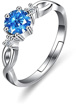 Bellitia Jewelry Damen Einfache Öffnen Verstellbare Ringe aus 925 Sterling Silber für Frauen Mädchen, Ring Damen Edelstein Verlobung mit 0.7ct Aquamarin