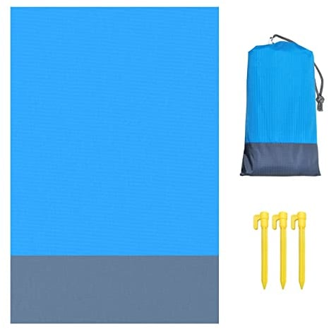 Kewmayer Outdoor Camping Decke wasserdicht 200x140,praktisches faltbares Picknick geeignet für 4-6 Personen,mit 4-Erdnägeln (hellblau+grau)