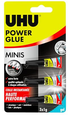 UHU Blister de 3 mini tubes de colles gel Power glue. 1 gramme.