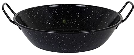 Tradineur - Poêle à paella profonde émaillée - Fabriqué en Espagne - Passe au gaz, vitrocéramique, cuisinière électrique et lave-vaisselle - Noir, Ø 38 cm