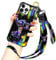 cuwana Cartoon Case for iPhone 15 Pro Max 6.7 in Cute S Colorful Cartoon Character Design with Lanyard Wrist Strap Band Holder Shockproof Protection Bumper Kickstand Cover