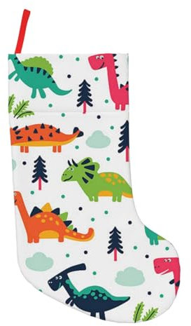 JCAKES Bunte Dinosaurier, 45,7 cm Weihnachtsstrümpfe, Weihnachtsdekoration, personalisierte Weihnachtsstrümpfe, Weihnachtsbaumschmuck